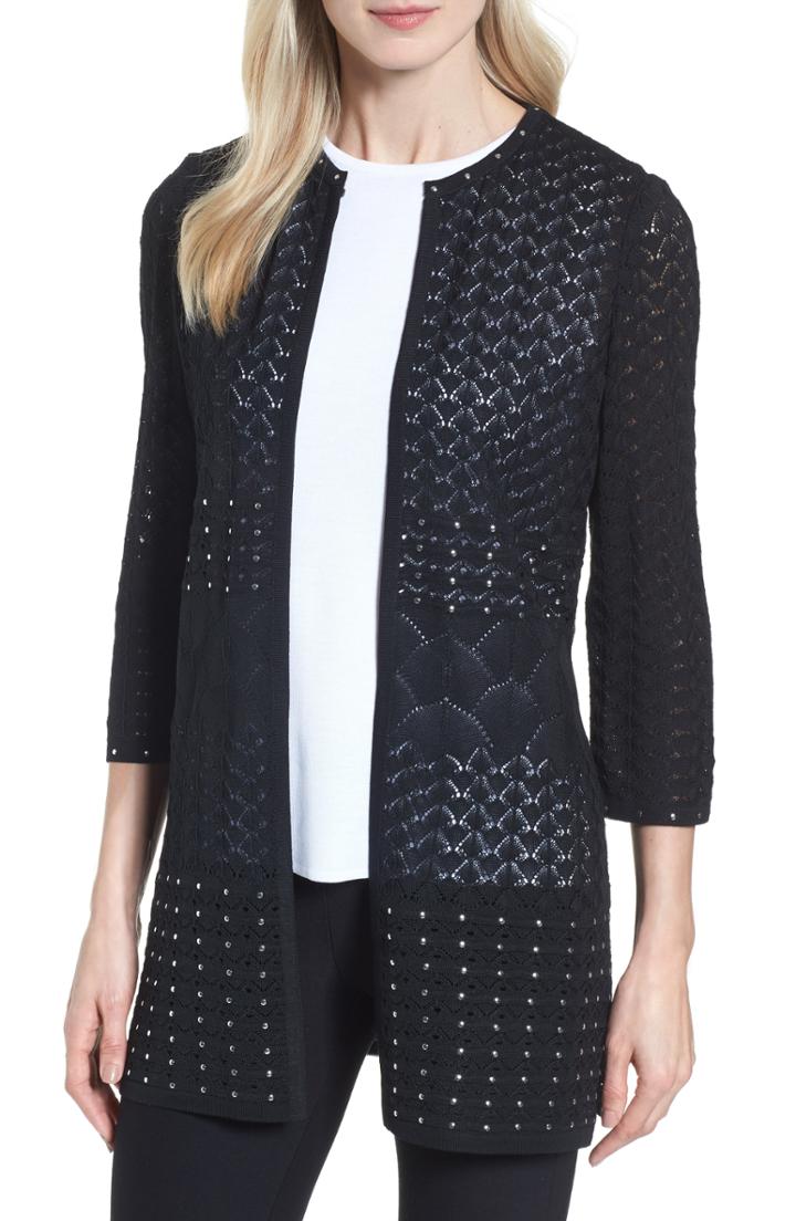 Women's Ming Wang Studded Pointelle Sweater Jacket