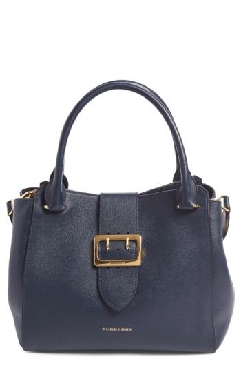 Burberry Medium Buckle Calfskin Leather Tote - Blue