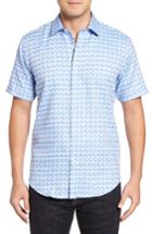 Men's Bugatchi Shaped Fit Short Sleeve Sport Shirt, Size - Blue