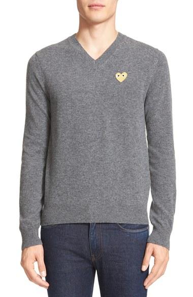 Men's Comme Des Garcons Play Wool Pullover - Grey