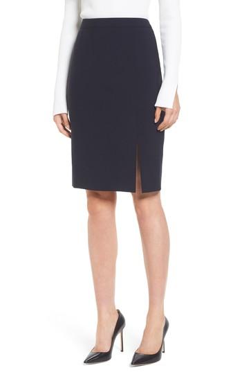 Women's Boss Volania Stretch Wool Side Slit Pencil Skirt - Blue