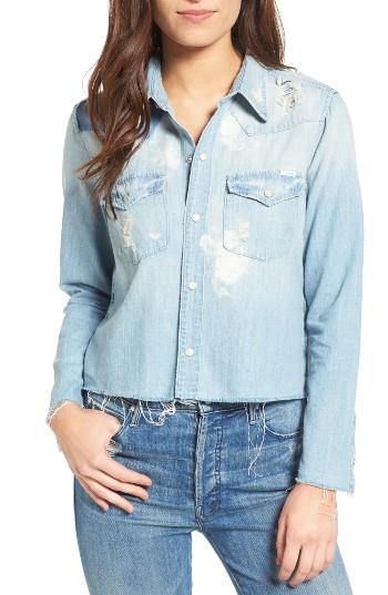 Women's Mother Super Ex's Crop Denim Shirt - Blue