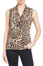 Women's Anne Klein Leopard Print Pleat V-neck Top