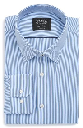 Men's Nordstrom Men's Shop Tech-smart Traditional Fit Stripe Dress Shirt .5 32/33 - Blue