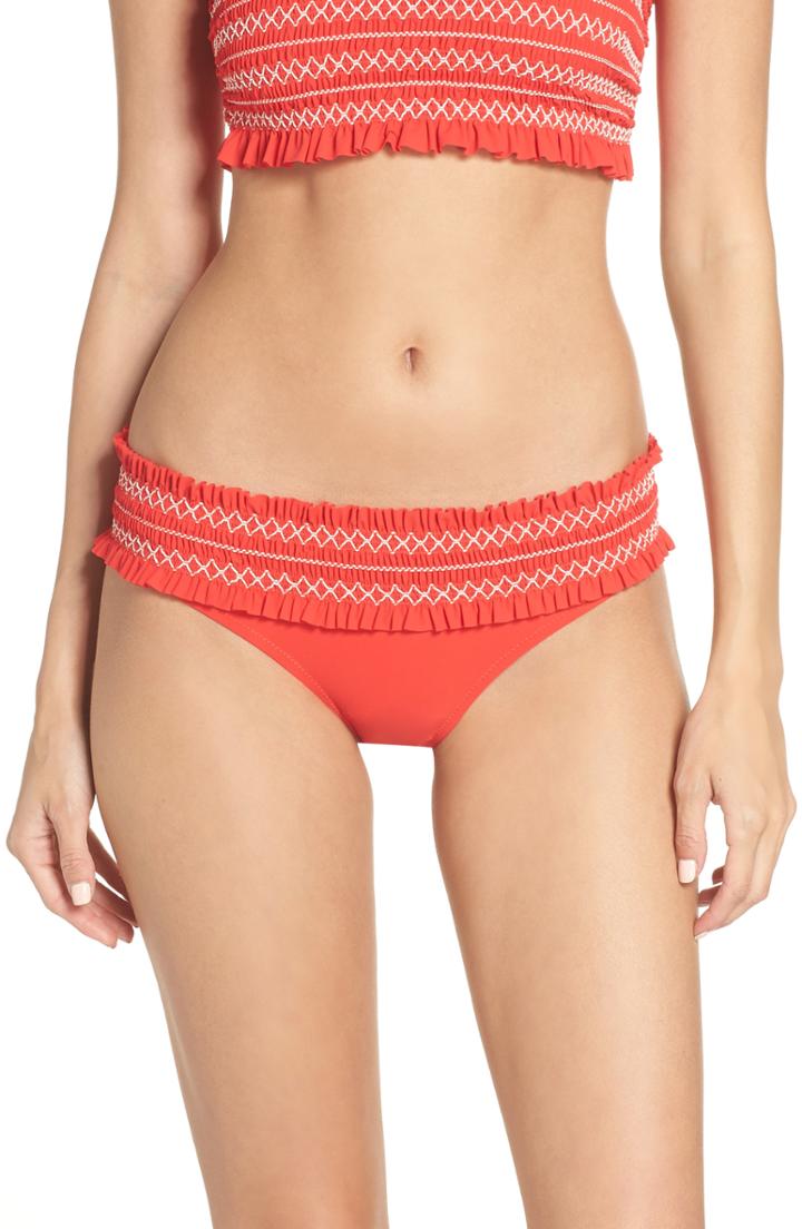 Women's Tory Burch Costa Smocked Hipster Bikini Bottoms - Red