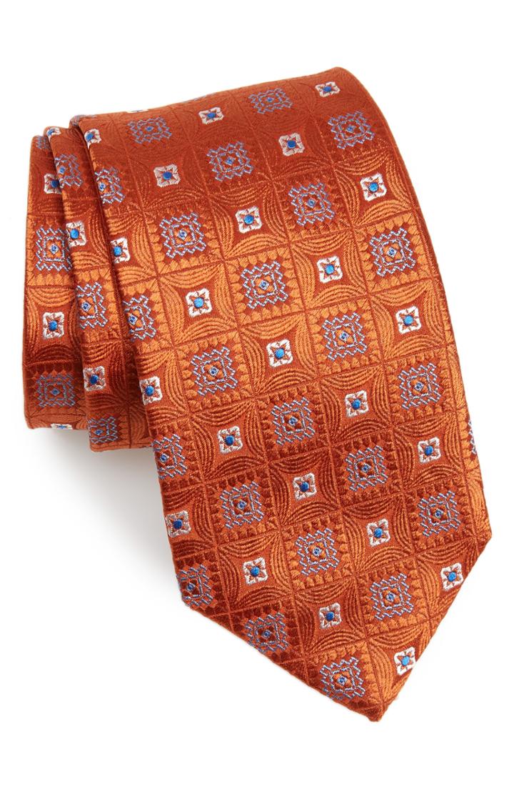 Men's David Donahue Silk Medallion Tie, Size - Orange