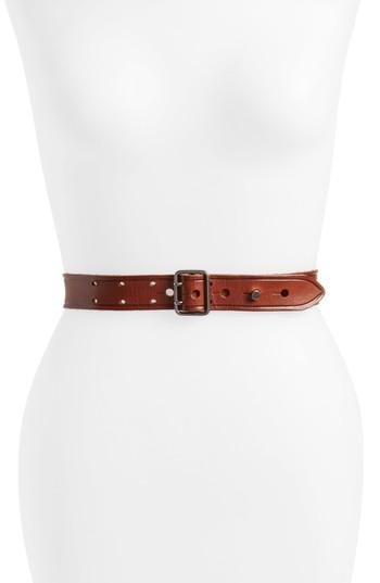 Women's Saint Laurent Fetiche Leather Belt - Dark Brown