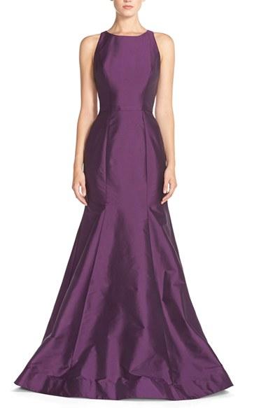 Women's Monique Lhuillier Bridesmaids Back Cutout Taffeta Mermaid Gown