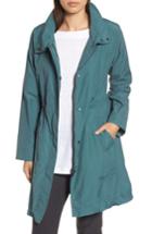 Women's Eileen Fisher High Collar Long Jacket, Size - Blue/green