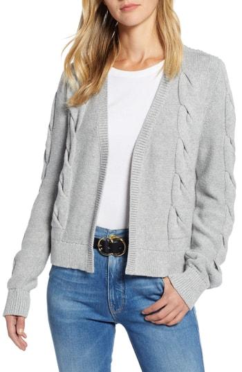Women's Halogen Open Front Cable Cardigan - Grey
