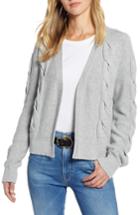 Women's Halogen Open Front Cable Cardigan - Grey