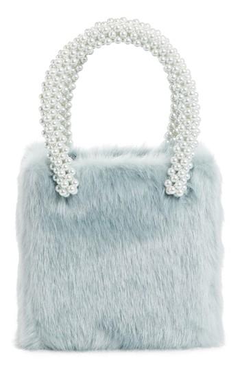 Shrimps Una Check Faux Fur Bag With Imitation Pearl Handles - Blue/green