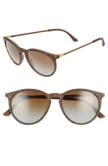 Women's Ray-ban 53mm Polarized Round Sunglasses - Brown/ Grey Polar
