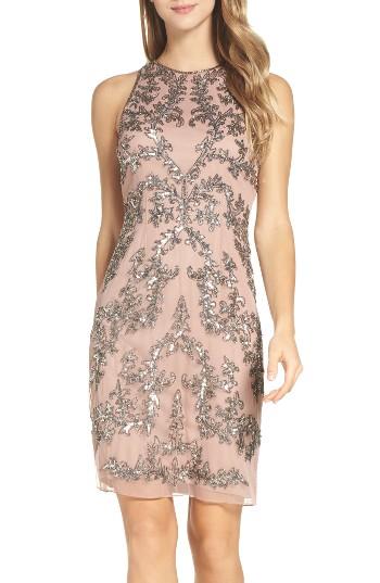 Women's Adrianna Papell Embellished Chiffon Sheath Dress - Pink