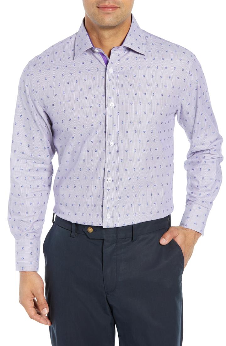 Men's English Laundry Regular Fit Paisley Dress Shirt .5 - 34/35 - Blue