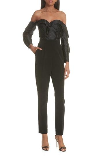Women's Self-portrait Midnight Jacquard Jumpsuit - Black
