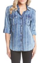 Women's Karen Kane Roll Sleeve Stripe Shirt - Blue