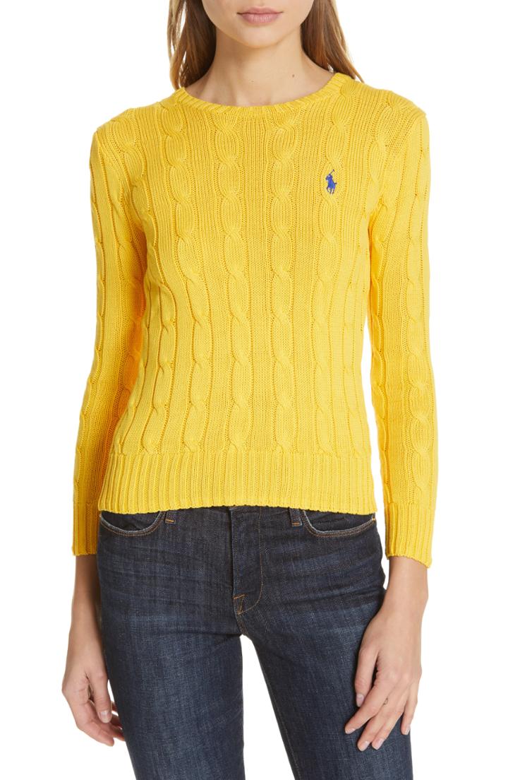 Women's Polo Ralph Lauren Cable Knit Cotton Sweater - Yellow