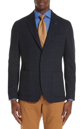 Men's Canali Classic Windowpane Cotton & Wool Sport Coat Us / 50 Eu - Blue