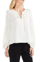 Women's Vince Camuto Lace-up Hammered Satin Blouse, Size - White