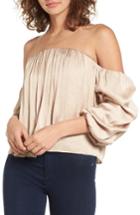 Women's Leith Gathered Satin Off-the-shoulder Top - Brown