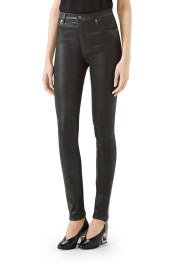 Women's Gucci Coated Denim Skinny Jeans - Black