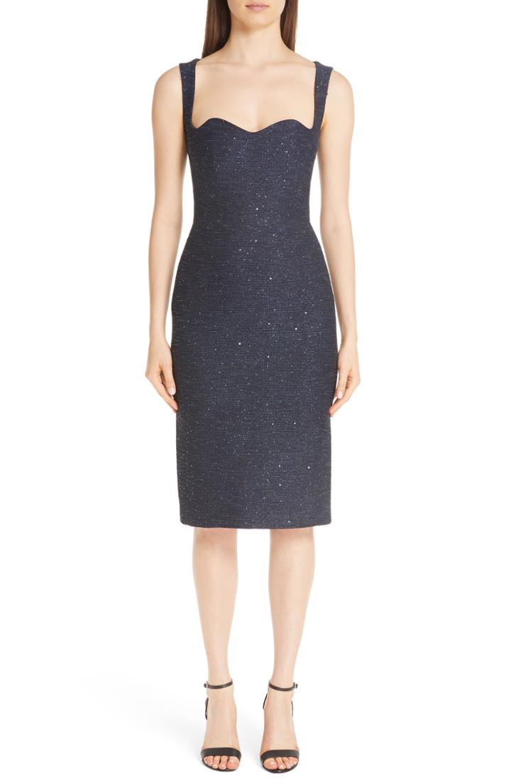 Women's Lela Rose Sequin Tweed Sheath Dress - Blue
