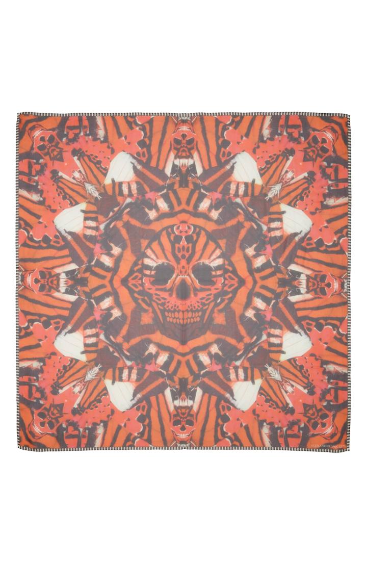 Women's Alexander Mcqueen Skull & Tiger Moth Print Silk Chiffon Scarf