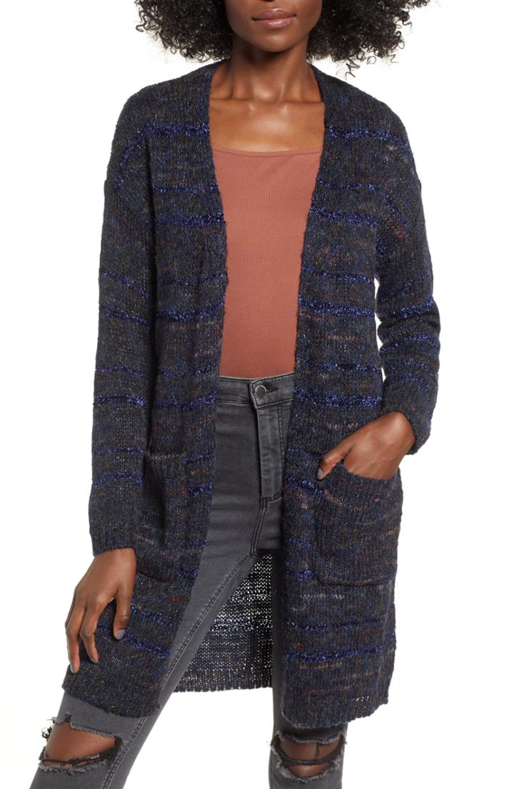 Women's Woven Heart Mixed Yarn Cardigan - Blue