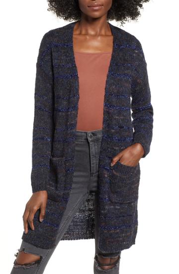 Women's Woven Heart Mixed Yarn Cardigan - Blue