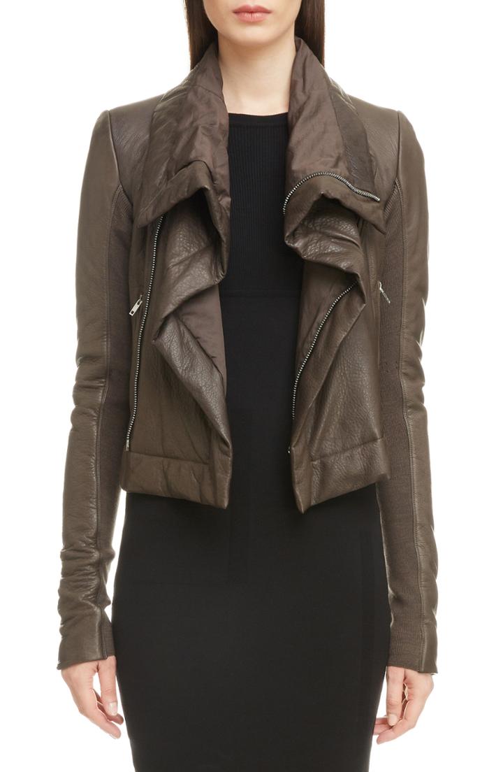 Women's Rick Owens Classic Leather Biker Jacket Us / 44 It - Grey