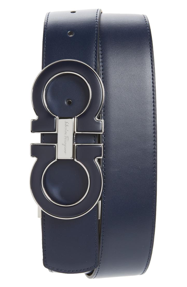 Men's Salvatore Ferragamo Reversible Leather Belt - Navy / Nero