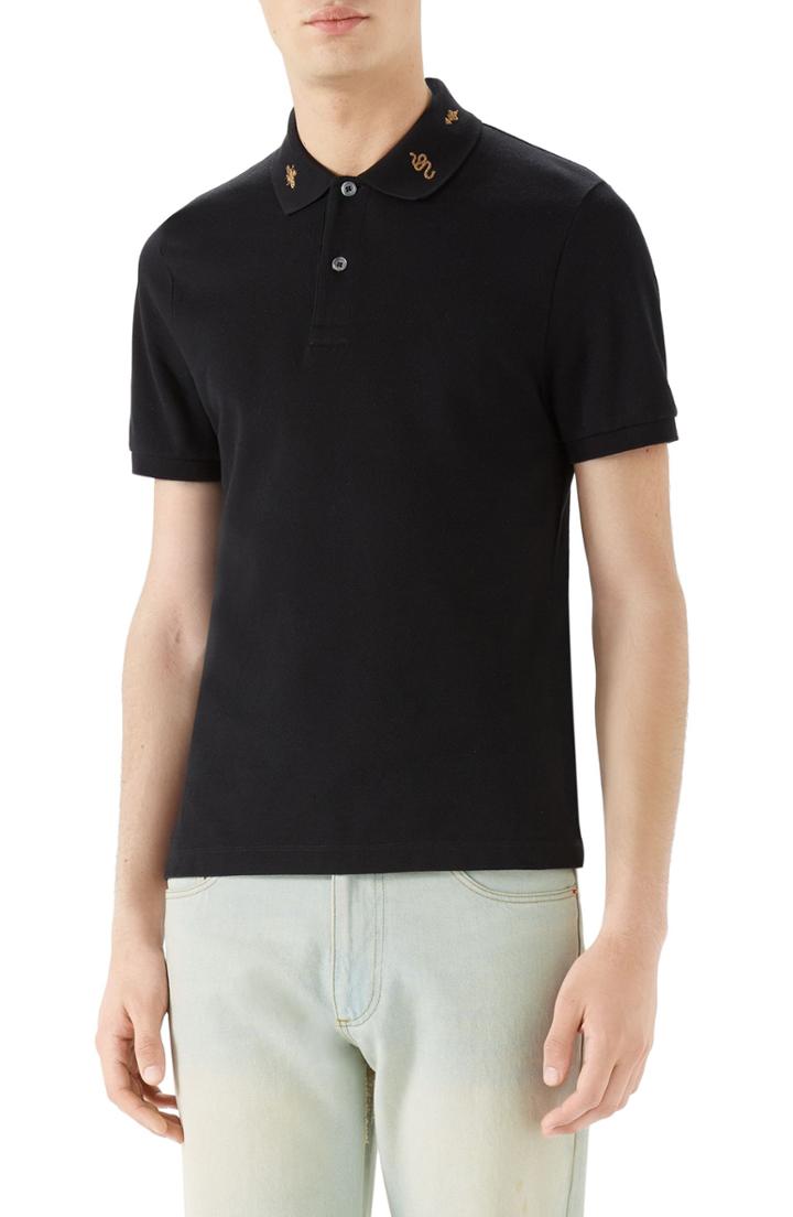 Men's Gucci Gold Embroidered Pique Polo