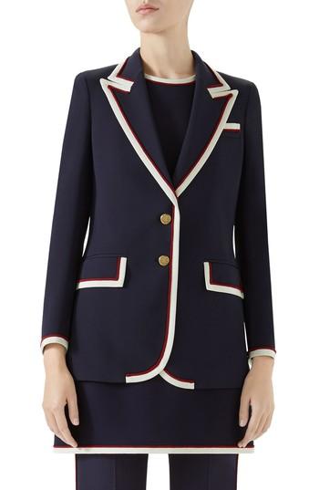 Women's Gucci Peak Lapel Stretch Cady Blazer Us / 48 It - Blue