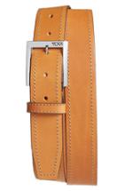 Men's Tumi Leather Belt - Nickel Satin/ Tan
