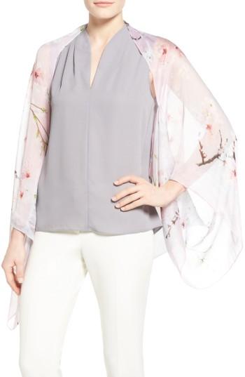 Women's Ted Baker London Floral Print Silk Cape Scarf, Size - Grey