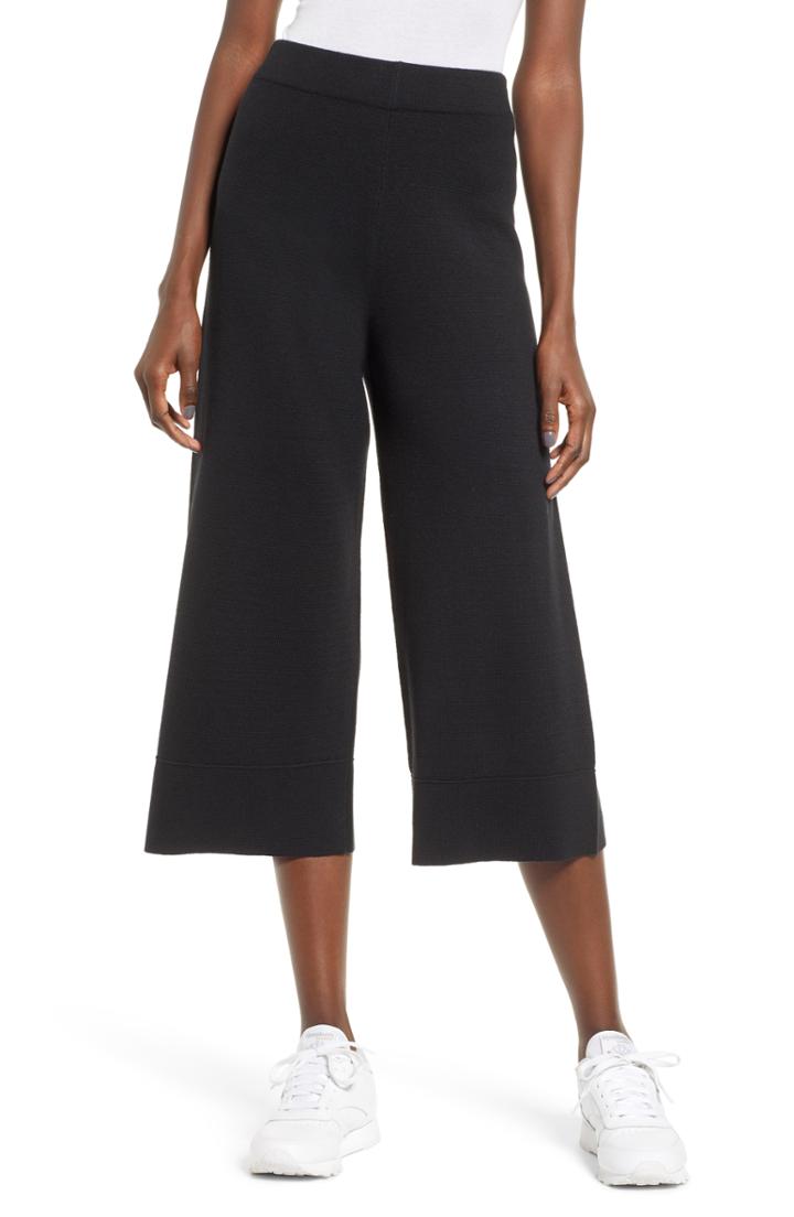 Women's Bp. Wide Leg Crop Sweater Pants, Size - Black