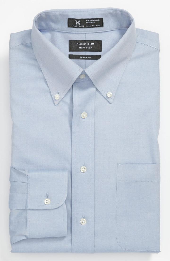 Men's Nordstrom Men's Shop Smartcare(tm) Classic Fit Pinpoint Dress Shirt 36 - Blue (online Only)