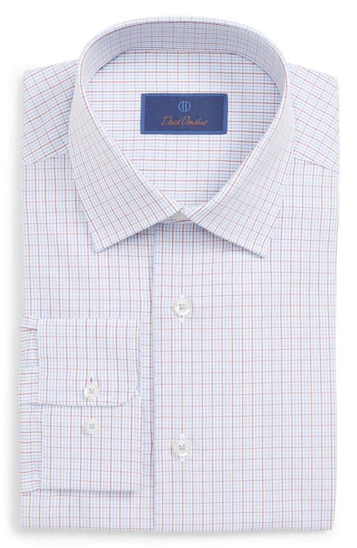 Men's David Donahue Regular Fit Check Dress Shirt - 34/35 - Red