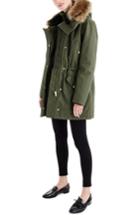 Women's J.crew Granstorm Water Resistant Hooded Parka With Faux Fur Trim, Size - Green