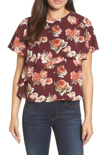 Women's Halogen Layered Floral Top - Burgundy