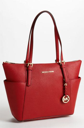 Michael Michael Kors 'jet Set' Leather Tote Red