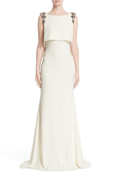 Women's Badgley Mischka Embellished Shoulder Popover Bodice Gown
