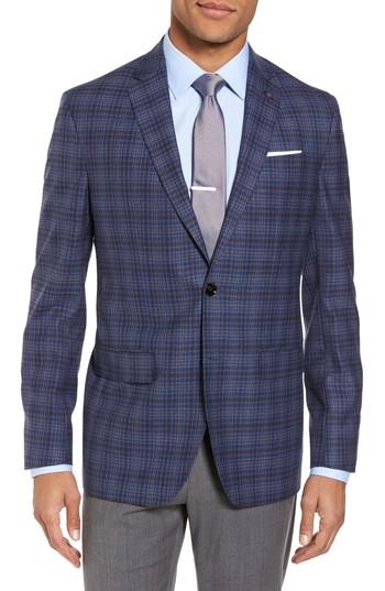 Men's Ted Baker London Konan Trim Fit Plaid Wool Sport Coat L - Blue