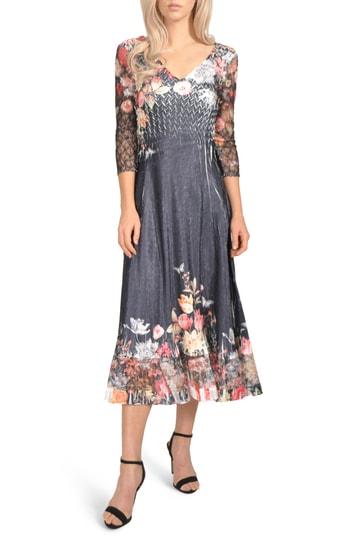 Women's Komarov Charmeuse & Chiffon Tea Length Dress - Blue