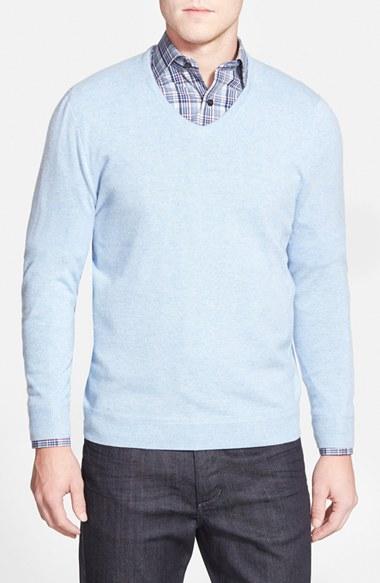 Men's John W. Nordstrom Cashmere V-neck Sweater, Size - Blue