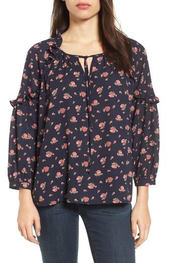 Women's Caslon V-neck Peasant Ruffle Top, Size - Blue
