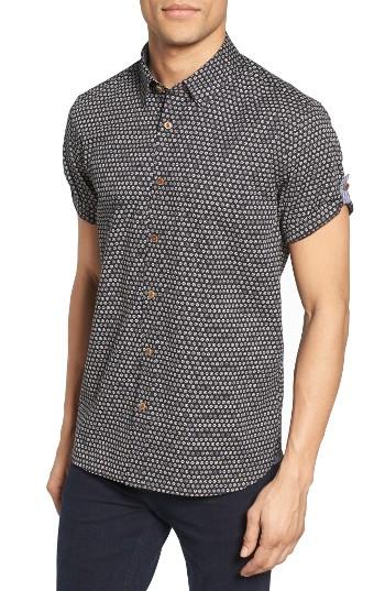 Men's Ted Baker London Braaks Extra Trim Fit Flower Print Sport Shirt (s) - Black