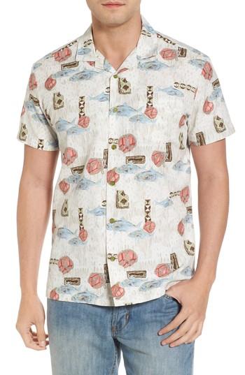 Men's Kahala Scales Trim Fit Print Sport Shirt - White