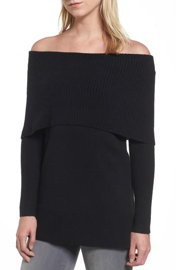 Women's Halogen Convertible Neckline Sweater - Black